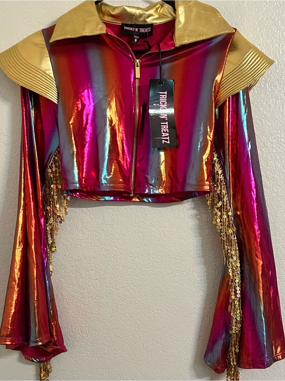 Dolls Kill holographic rainbow Jacket sequin festival dopamine glam costume NWT